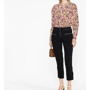 Isabel Marant Loma Cropped Jeans Moto Inspired Zippers and Textures Size 4 (36FR